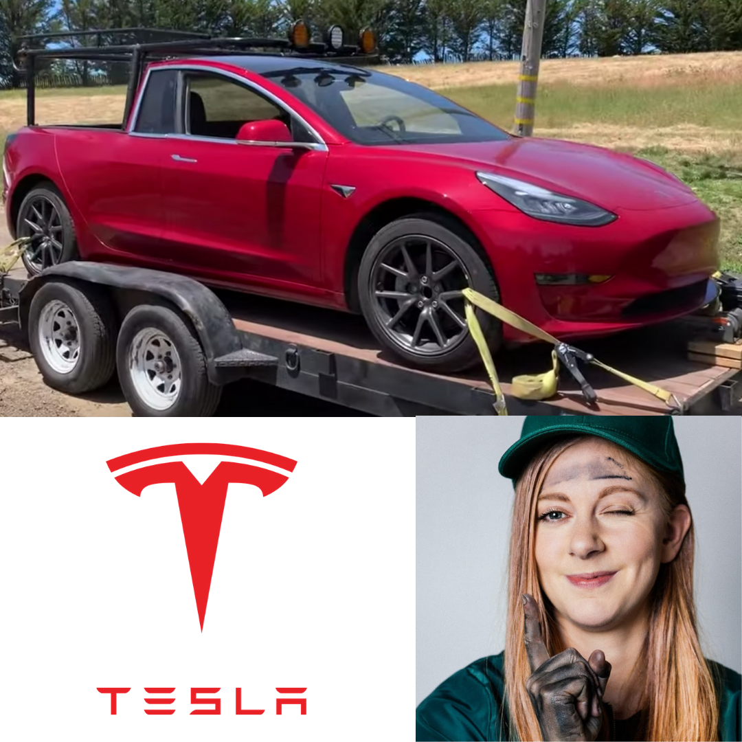 Watch Simone Giertz Turn Her Tesla Into A Pickup Truck